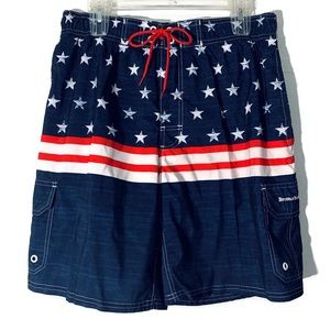 Beverly Hills Polo Club Mens American Flag Swim Trunks Shorts Size Medium